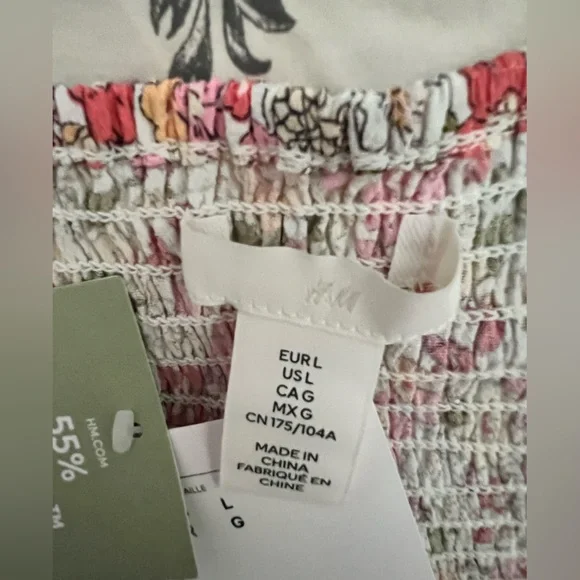 NWT H&M Floral Midi Pink Dress Sweetheart Neckline and Puff Sleeve Size L - Picture 6 of 8